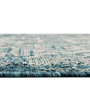 Teal 5' 3 x 8' Outdoor Aztec Rectangle Area Rug Weather Resistant for Patio, Deck, Terrace, Balcony, Porch 100% Polypropylene Traditional Carpet Mat for Sale at Rug Engine