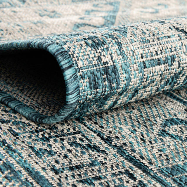 Teal 5' 3 x 8' Outdoor Aztec Rectangle Area Rug Weather Resistant for Patio, Deck, Terrace, Balcony, Porch 100% Polypropylene Traditional Carpet Mat for Sale at Rug Engine