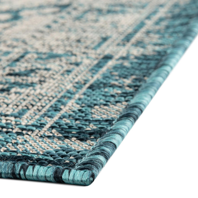 Teal 5' 3 x 8' Outdoor Aztec Rectangle Area Rug Weather Resistant for Patio, Deck, Terrace, Balcony, Porch 100% Polypropylene Traditional Carpet Mat for Sale at Rug Engine