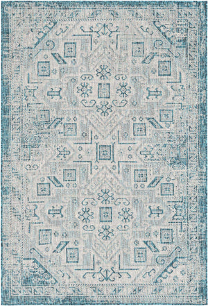 Teal 5' 3 x 8' Outdoor Aztec Rectangle Area Rug Weather Resistant for Patio, Deck, Terrace, Balcony, Porch 100% Polypropylene Traditional Carpet Mat for Sale at Rug Engine