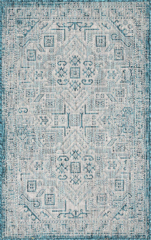 Teal 3' 1 x 5' 3 Outdoor Aztec Rectangle Area Rug Weather Resistant for Patio, Deck, Terrace, Balcony, Porch 100% Polypropylene Traditional Carpet Mat for Sale at Rug Engine