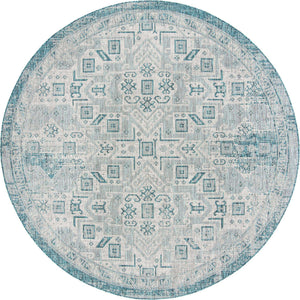 Teal 10' x 10' Outdoor Aztec Round Area Rug Weather Resistant for Patio, Deck, Terrace, Balcony, Porch 100% Polypropylene Traditional Carpet Mat for Sale at Rug Engine