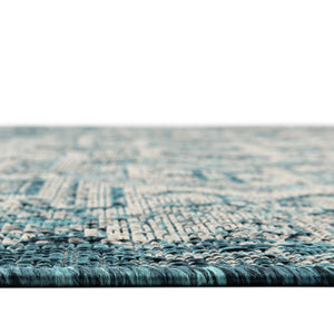 Teal 4' 1 x 4' 1 Outdoor Aztec Round Area Rug Weather Resistant for Patio, Deck, Terrace, Balcony, Porch 100% Polypropylene Traditional Carpet Mat for Sale at Rug Engine