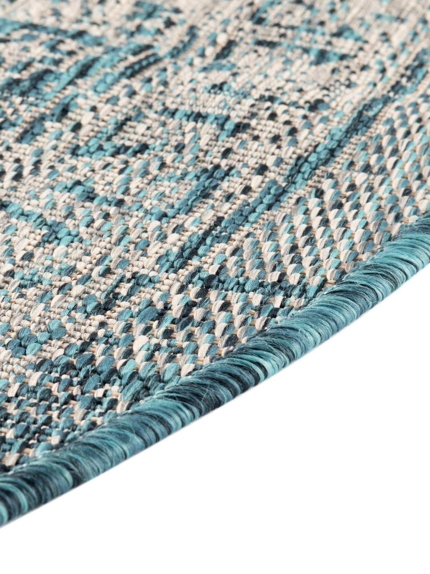 Teal 7' 10 x 7' 10 Outdoor Aztec Round Area Rug Weather Resistant for Patio, Deck, Terrace, Balcony, Porch 100% Polypropylene Traditional Carpet Mat for Sale at Rug Engine