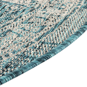 Teal 3' 1 x 3' 1 Outdoor Aztec Round Area Rug Weather Resistant for Patio, Deck, Terrace, Balcony, Porch 100% Polypropylene Traditional Carpet Mat for Sale at Rug Engine