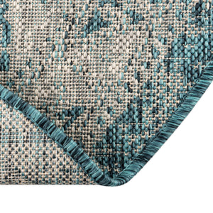 Teal 4' 1 x 4' 1 Outdoor Aztec Round Area Rug Weather Resistant for Patio, Deck, Terrace, Balcony, Porch 100% Polypropylene Traditional Carpet Mat for Sale at Rug Engine