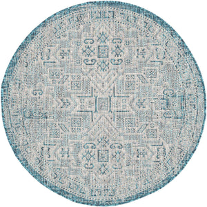 Teal 4' 1 x 4' 1 Outdoor Aztec Round Area Rug Weather Resistant for Patio, Deck, Terrace, Balcony, Porch 100% Polypropylene Traditional Carpet Mat for Sale at Rug Engine