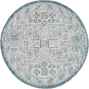 Teal 3' 1 x 3' 1 Outdoor Aztec Round Area Rug Weather Resistant for Patio, Deck, Terrace, Balcony, Porch 100% Polypropylene Traditional Carpet Mat for Sale at Rug Engine