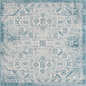 Teal 7' 10 x 7' 10 Outdoor Aztec Square Area Rug Weather Resistant for Patio, Deck, Terrace, Balcony, Porch 100% Polypropylene Traditional Carpet Mat for Sale at Rug Engine