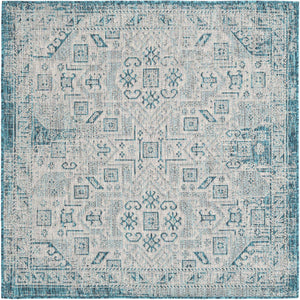 Teal 5' 3 x 5' 3 Outdoor Aztec Square Area Rug Weather Resistant for Patio, Deck, Terrace, Balcony, Porch 100% Polypropylene Traditional Carpet Mat for Sale at Rug Engine