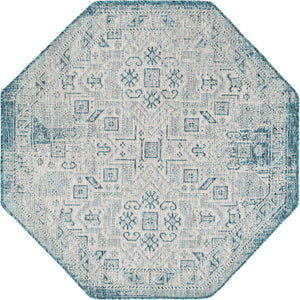 Teal 5' 3 x 5' 3 Outdoor Aztec Octagon Area Rug Weather Resistant for Patio, Deck, Terrace, Balcony, Porch 100% Polypropylene Traditional Carpet Mat for Sale at Rug Engine
