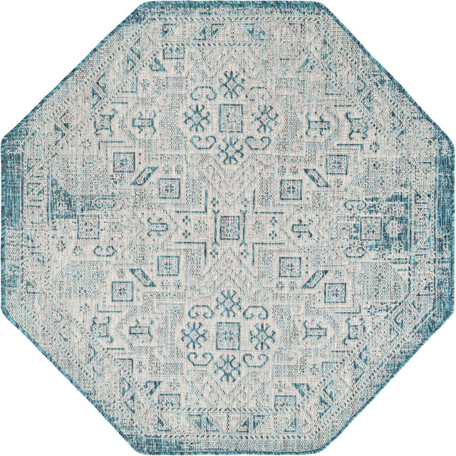 Teal 5' 3 x 5' 3 Outdoor Aztec Octagon Area Rug Weather Resistant for Patio, Deck, Terrace, Balcony, Porch 100% Polypropylene Traditional Carpet Mat for Sale at Rug Engine
