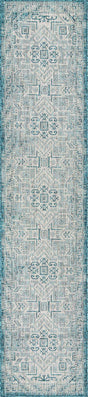Teal 2' 7 x 12' Outdoor Aztec Runner Area Rug Weather Resistant for Patio, Deck, Terrace, Balcony, Porch 100% Polypropylene Traditional Carpet Mat for Sale at Rug Engine