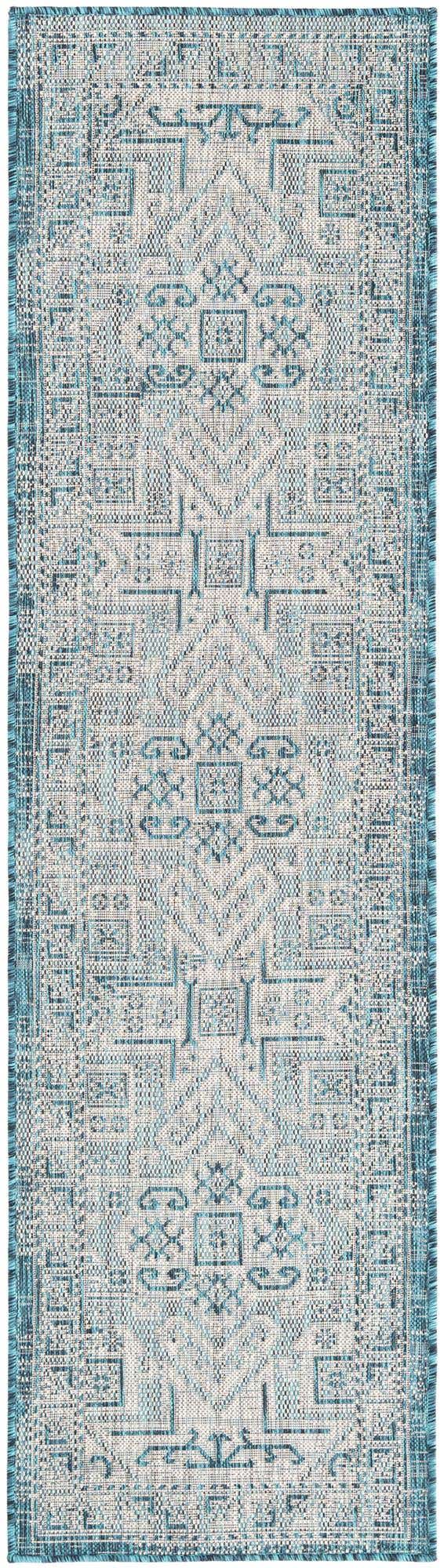 Teal 2' x 8' Outdoor Aztec Runner Area Rug Weather Resistant for Patio, Deck, Terrace, Balcony, Porch 100% Polypropylene Traditional Carpet Mat for Sale at Rug Engine