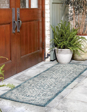 Teal 2' x 6' 1 Outdoor Aztec Runner Area Rug Weather Resistant for Patio, Deck, Terrace, Balcony, Porch 100% Polypropylene Traditional Carpet Mat for Sale at Rug Engine