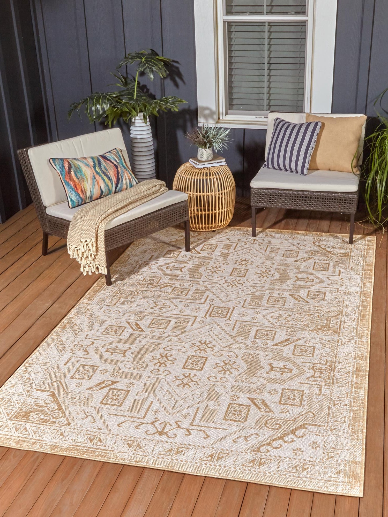 Natural 1' 4 x 1' 4 Outdoor Aztec Sample Area Rug Weather Resistant for Patio, Deck, Terrace, Balcony, Porch 100% Polypropylene Traditional Carpet Mat for Sale at Rug Engine