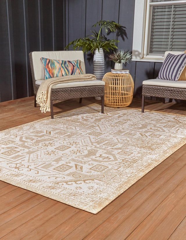 Natural 2' x 3' 1 Outdoor Aztec Rectangle Area Rug Weather Resistant for Patio, Deck, Terrace, Balcony, Porch 100% Polypropylene Traditional Carpet Mat for Sale at Rug Engine