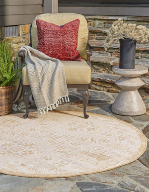 Natural 4' 1 x 4' 1 Outdoor Aztec Round Area Rug Weather Resistant for Patio, Deck, Terrace, Balcony, Porch 100% Polypropylene Traditional Carpet Mat for Sale at Rug Engine