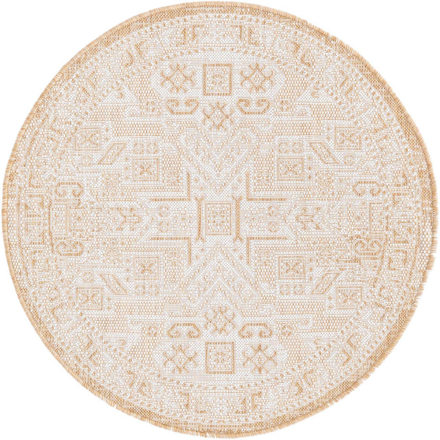 Natural 3' 1 x 3' 1 Outdoor Aztec Round Area Rug Weather Resistant for Patio, Deck, Terrace, Balcony, Porch 100% Polypropylene Traditional Carpet Mat for Sale at Rug Engine
