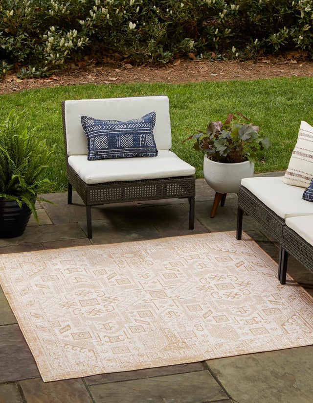 Natural 10' x 10' Outdoor Aztec Square Area Rug Weather Resistant for Patio, Deck, Terrace, Balcony, Porch 100% Polypropylene Traditional Carpet Mat for Sale at Rug Engine