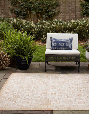 Natural 10' x 10' Outdoor Aztec Square Area Rug Weather Resistant for Patio, Deck, Terrace, Balcony, Porch 100% Polypropylene Traditional Carpet Mat for Sale at Rug Engine