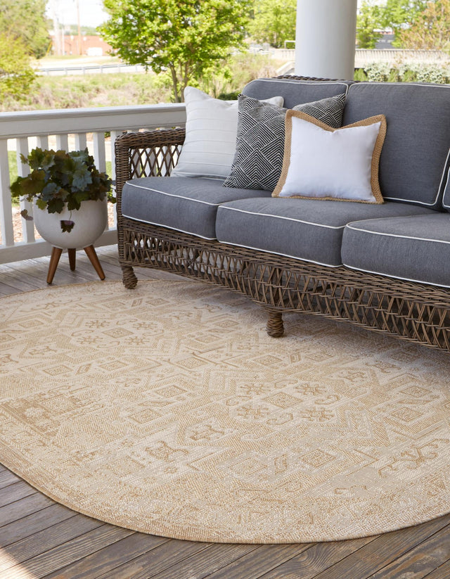Natural 5' 3 x 8' Outdoor Aztec Oval Area Rug Weather Resistant for Patio, Deck, Terrace, Balcony, Porch 100% Polypropylene Traditional Carpet Mat for Sale at Rug Engine