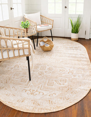 Natural 5' 3 x 8' Outdoor Aztec Oval Area Rug Weather Resistant for Patio, Deck, Terrace, Balcony, Porch 100% Polypropylene Traditional Carpet Mat for Sale at Rug Engine