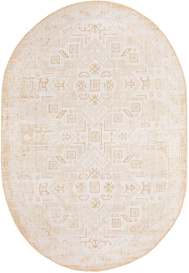 Natural 5' 3 x 8' Outdoor Aztec Oval Area Rug Weather Resistant for Patio, Deck, Terrace, Balcony, Porch 100% Polypropylene Traditional Carpet Mat for Sale at Rug Engine