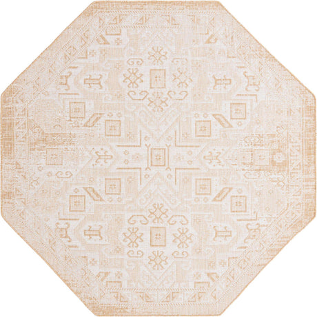 Natural 7' 10 x 7' 10 Outdoor Aztec Octagon Area Rug Weather Resistant for Patio, Deck, Terrace, Balcony, Porch 100% Polypropylene Traditional Carpet Mat for Sale at Rug Engine