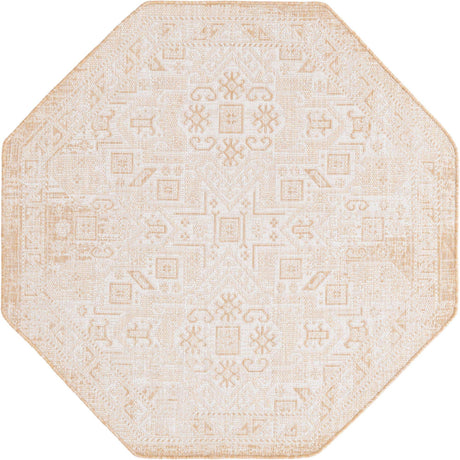 Natural 5' 3 x 5' 3 Outdoor Aztec Octagon Area Rug Weather Resistant for Patio, Deck, Terrace, Balcony, Porch 100% Polypropylene Traditional Carpet Mat for Sale at Rug Engine
