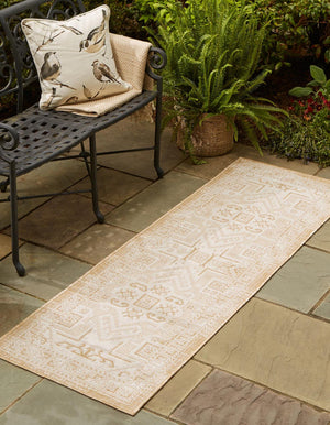 Natural 2' 7 x 12' Outdoor Aztec Runner Area Rug Weather Resistant for Patio, Deck, Terrace, Balcony, Porch 100% Polypropylene Traditional Carpet Mat for Sale at Rug Engine