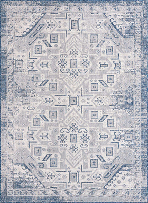 Blue 7' 10 x 11' Outdoor Aztec Rectangle Area Rug Weather Resistant for Patio, Deck, Terrace, Balcony, Porch 100% Polypropylene Traditional Carpet Mat for Sale at Rug Engine