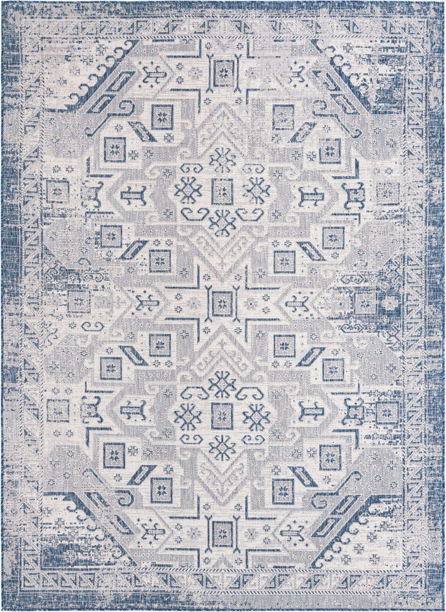 Blue 7' 10 x 11' Outdoor Aztec Rectangle Area Rug Weather Resistant for Patio, Deck, Terrace, Balcony, Porch 100% Polypropylene Traditional Carpet Mat for Sale at Rug Engine