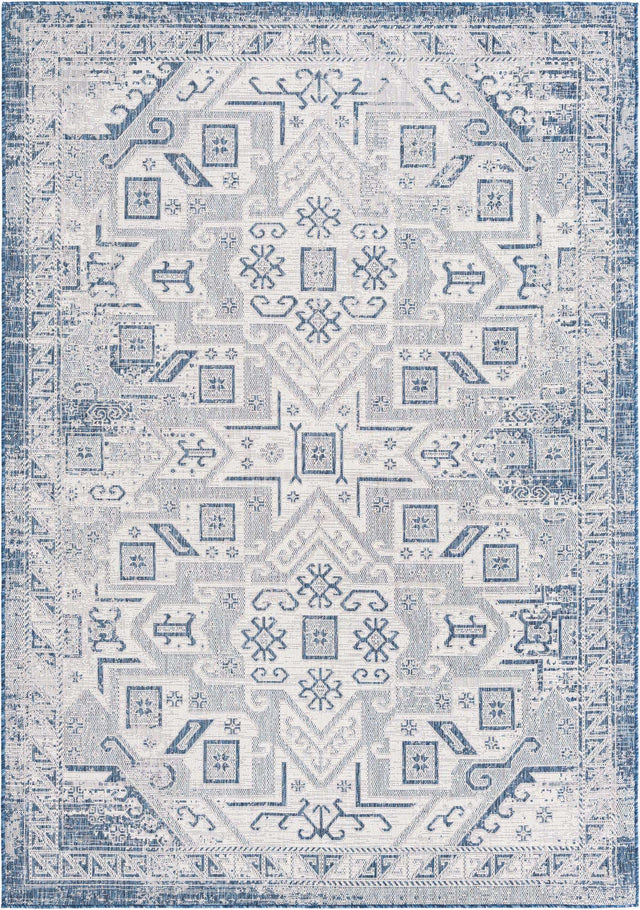Blue 7' 1 x 10' Outdoor Aztec Rectangle Area Rug Weather Resistant for Patio, Deck, Terrace, Balcony, Porch 100% Polypropylene Traditional Carpet Mat for Sale at Rug Engine