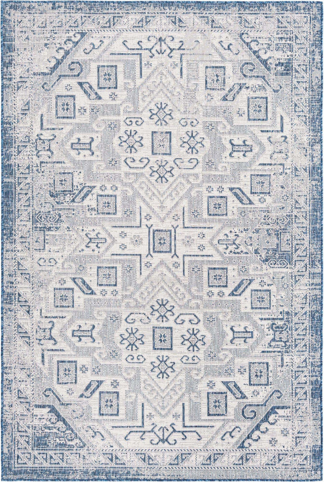 Blue 6' 1 x 9' Outdoor Aztec Rectangle Area Rug Weather Resistant for Patio, Deck, Terrace, Balcony, Porch 100% Polypropylene Traditional Carpet Mat for Sale at Rug Engine