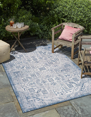 Blue 1' 4 x 1' 4 Outdoor Aztec Sample Area Rug Weather Resistant for Patio, Deck, Terrace, Balcony, Porch 100% Polypropylene Traditional Carpet Mat for Sale at Rug Engine