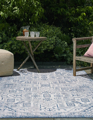 Blue 10' x 13' 1 Outdoor Aztec Rectangle Area Rug Weather Resistant for Patio, Deck, Terrace, Balcony, Porch 100% Polypropylene Traditional Carpet Mat for Sale at Rug Engine