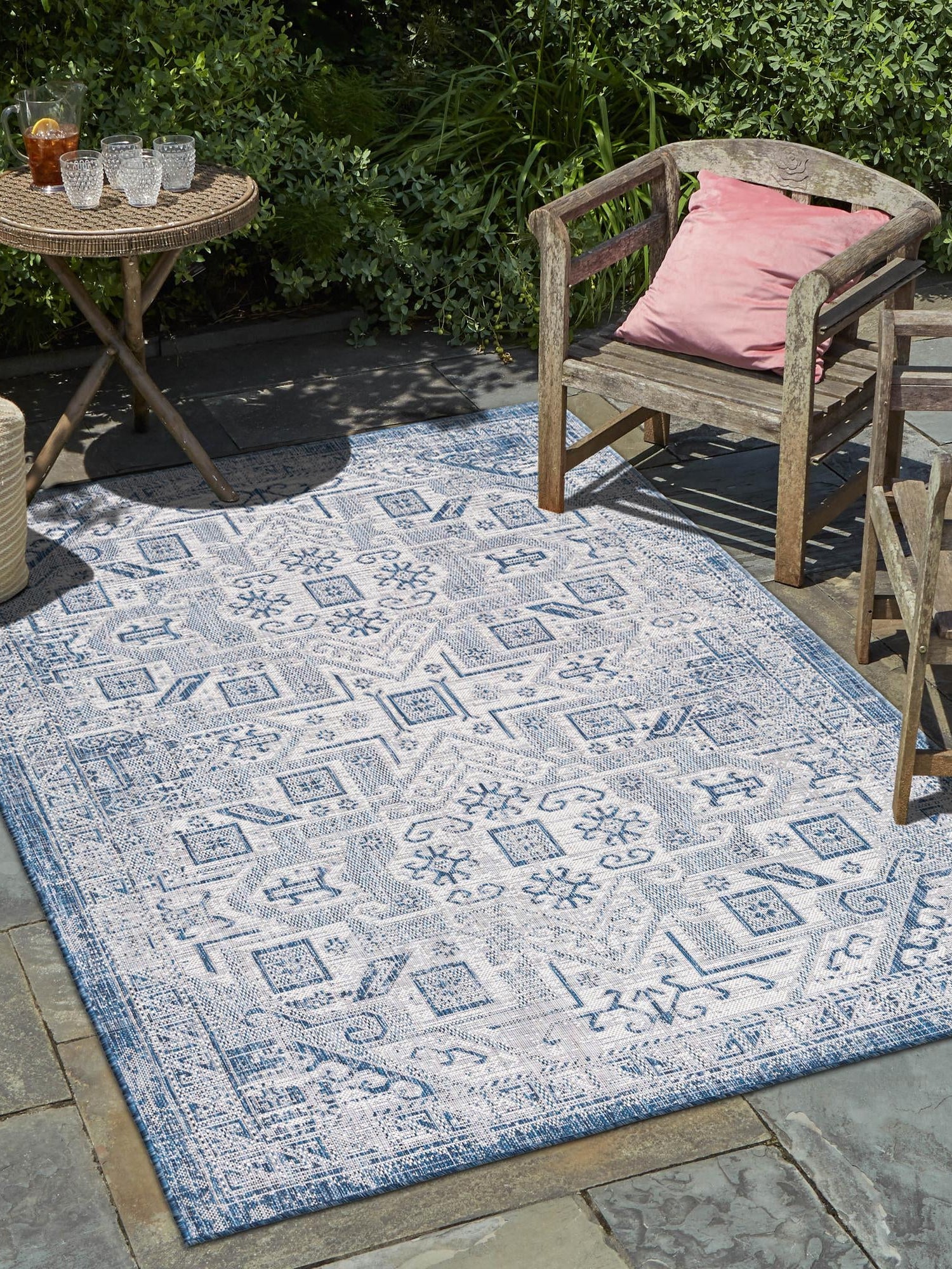 Blue 3' 1 x 5' 3 Outdoor Aztec Rectangle Area Rug Weather Resistant for Patio, Deck, Terrace, Balcony, Porch 100% Polypropylene Traditional Carpet Mat for Sale at Rug Engine