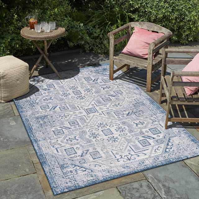 Blue 10' x 14' 1 Outdoor Aztec Rectangle Area Rug Weather Resistant for Patio, Deck, Terrace, Balcony, Porch 100% Polypropylene Traditional Carpet Mat for Sale at Rug Engine