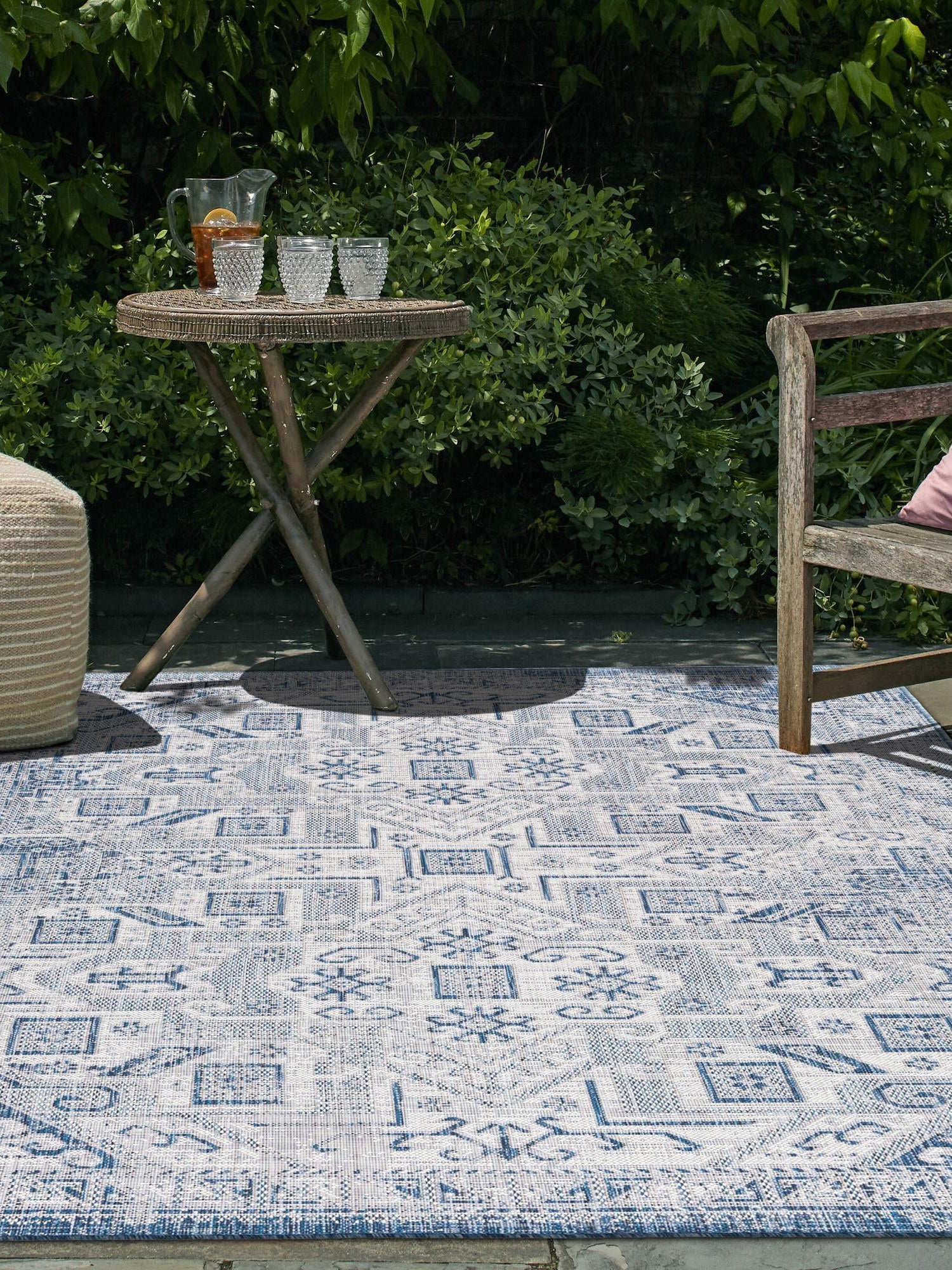 Blue 9' x 12' Outdoor Aztec Rectangle Area Rug Weather Resistant for Patio, Deck, Terrace, Balcony, Porch 100% Polypropylene Traditional Carpet Mat for Sale at Rug Engine