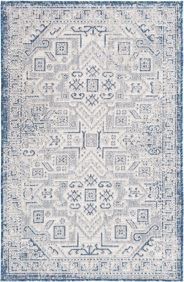 Blue 3' 1 x 5' 3 Outdoor Aztec Rectangle Area Rug Weather Resistant for Patio, Deck, Terrace, Balcony, Porch 100% Polypropylene Traditional Carpet Mat for Sale at Rug Engine
