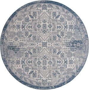 Blue 10' x 10' Outdoor Aztec Round Area Rug Weather Resistant for Patio, Deck, Terrace, Balcony, Porch 100% Polypropylene Traditional Carpet Mat for Sale at Rug Engine