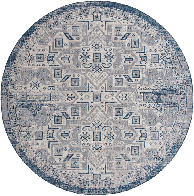 Blue 10' x 10' Outdoor Aztec Round Area Rug Weather Resistant for Patio, Deck, Terrace, Balcony, Porch 100% Polypropylene Traditional Carpet Mat for Sale at Rug Engine