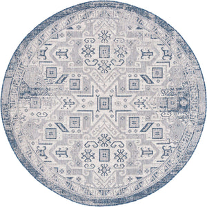 Blue 7' 10 x 7' 10 Outdoor Aztec Round Area Rug Weather Resistant for Patio, Deck, Terrace, Balcony, Porch 100% Polypropylene Traditional Carpet Mat for Sale at Rug Engine