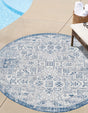 Blue 4' 1 x 4' 1 Outdoor Aztec Round Area Rug Weather Resistant for Patio, Deck, Terrace, Balcony, Porch 100% Polypropylene Traditional Carpet Mat for Sale at Rug Engine