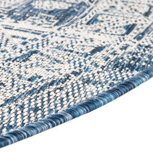 Blue 4' 1 x 4' 1 Outdoor Aztec Round Area Rug Weather Resistant for Patio, Deck, Terrace, Balcony, Porch 100% Polypropylene Traditional Carpet Mat for Sale at Rug Engine
