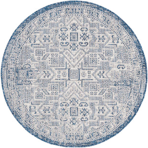 Blue 4' 1 x 4' 1 Outdoor Aztec Round Area Rug Weather Resistant for Patio, Deck, Terrace, Balcony, Porch 100% Polypropylene Traditional Carpet Mat for Sale at Rug Engine