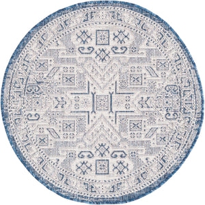 Blue 3' 1 x 3' 1 Outdoor Aztec Round Area Rug Weather Resistant for Patio, Deck, Terrace, Balcony, Porch 100% Polypropylene Traditional Carpet Mat for Sale at Rug Engine