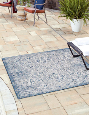 Blue 5' 3 x 5' 3 Outdoor Aztec Square Area Rug Weather Resistant for Patio, Deck, Terrace, Balcony, Porch 100% Polypropylene Traditional Carpet Mat for Sale at Rug Engine