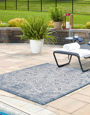 Blue 5' 3 x 5' 3 Outdoor Aztec Square Area Rug Weather Resistant for Patio, Deck, Terrace, Balcony, Porch 100% Polypropylene Traditional Carpet Mat for Sale at Rug Engine
